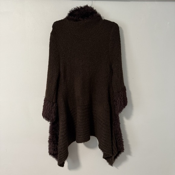 Noelle Enterprises Longline Brown Boucle Sweater Cardigan Faux Fur Trim Cashmere - Picture 5 of 13